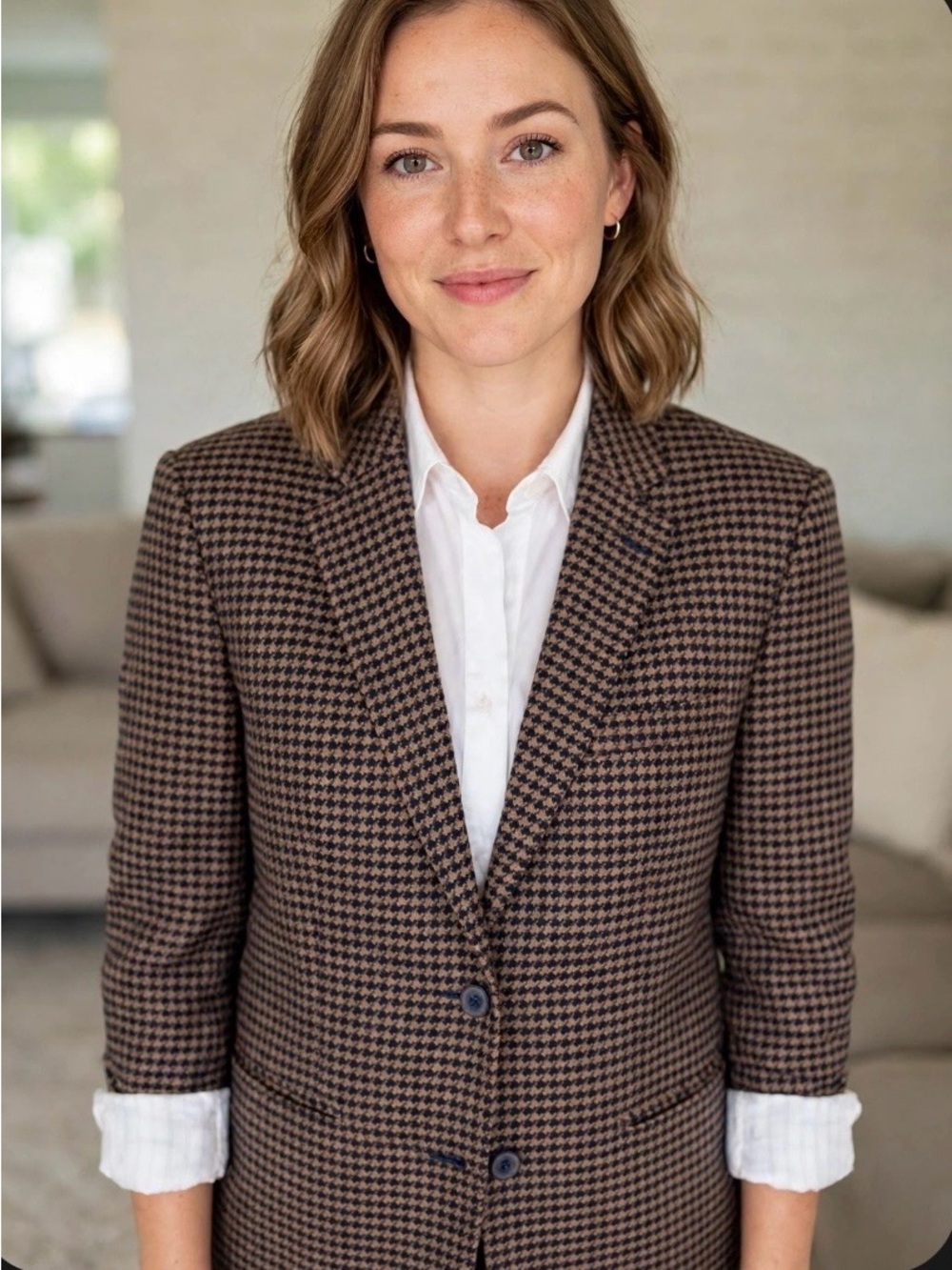 Brown Houndstooth Blazer Jacket - Classic Women's or Men’s Coat -Unisex